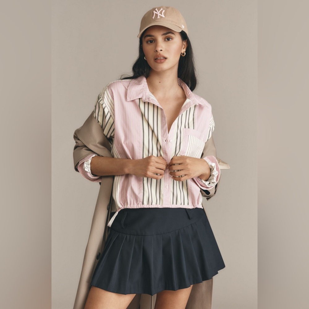 Anthropologie Pink and Cream Striped Button Down Shirt - Picture 1 of 16